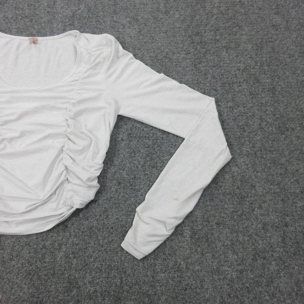 Free People Shirt Womens Small White Jersey Ruched Front Long Sleeve Crop Top